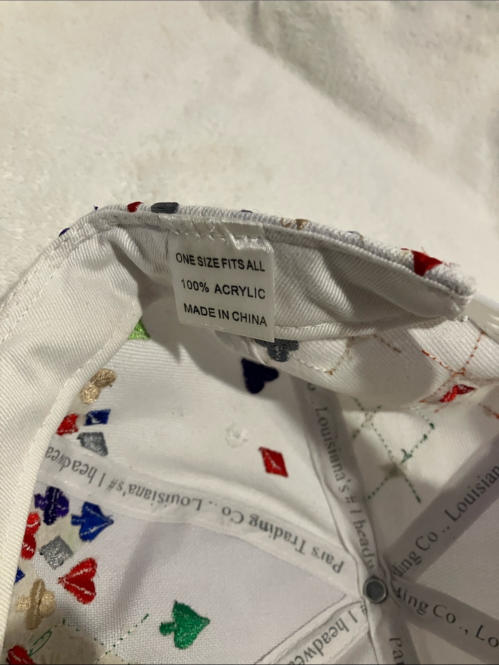 White Snapback Hat with Colorful Card Suit Motif - Picture 3 of 6